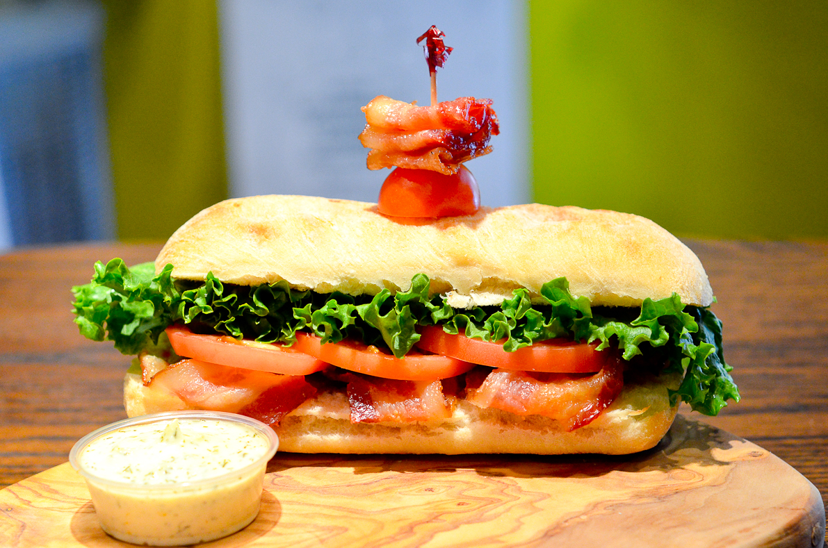 BLT - Naturally smoked crispy bacon on a toasted ciabatt...